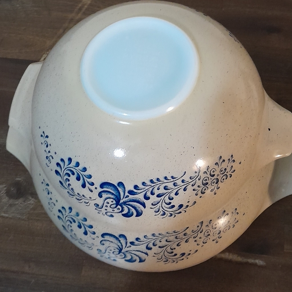 Set of 2 vintage Pyrex Homestead speckled beige with blue floral pattern 443,444 - Picture 2 of 4